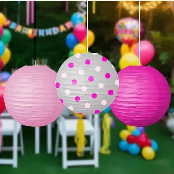 Japon Feneri -Çin Feneri 3lü PEMBE tonları 1i puantiyeli-1 fuşya-1 açık pembe 25cm