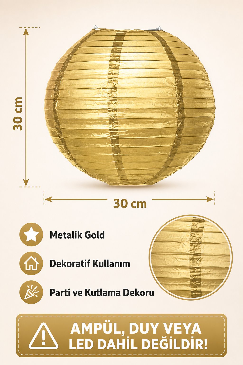 Japon Feneri Metalik gold  30cm