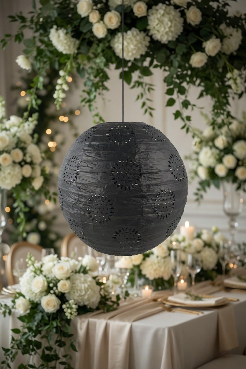 Japon Feneri SİYAH DANTELLİ 30cm