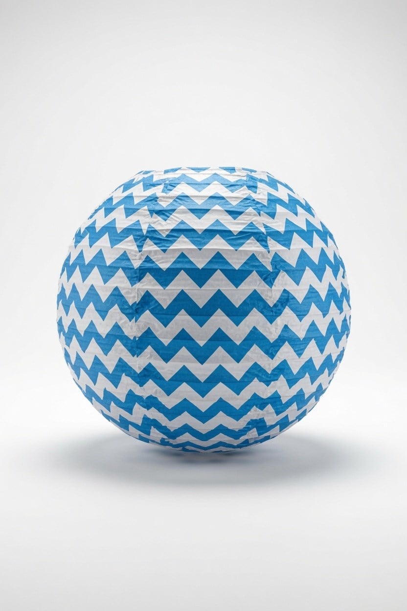 Japon Feneri Zigzag Desenli Kağıt Fener Mavi 30 cm