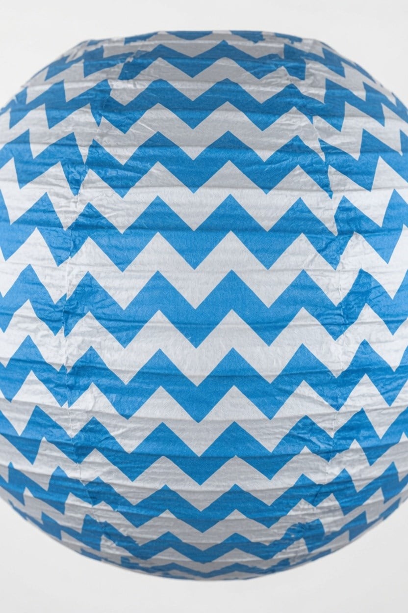 Japon Feneri Zigzag Desenli Kağıt Fener Mavi 30 cm