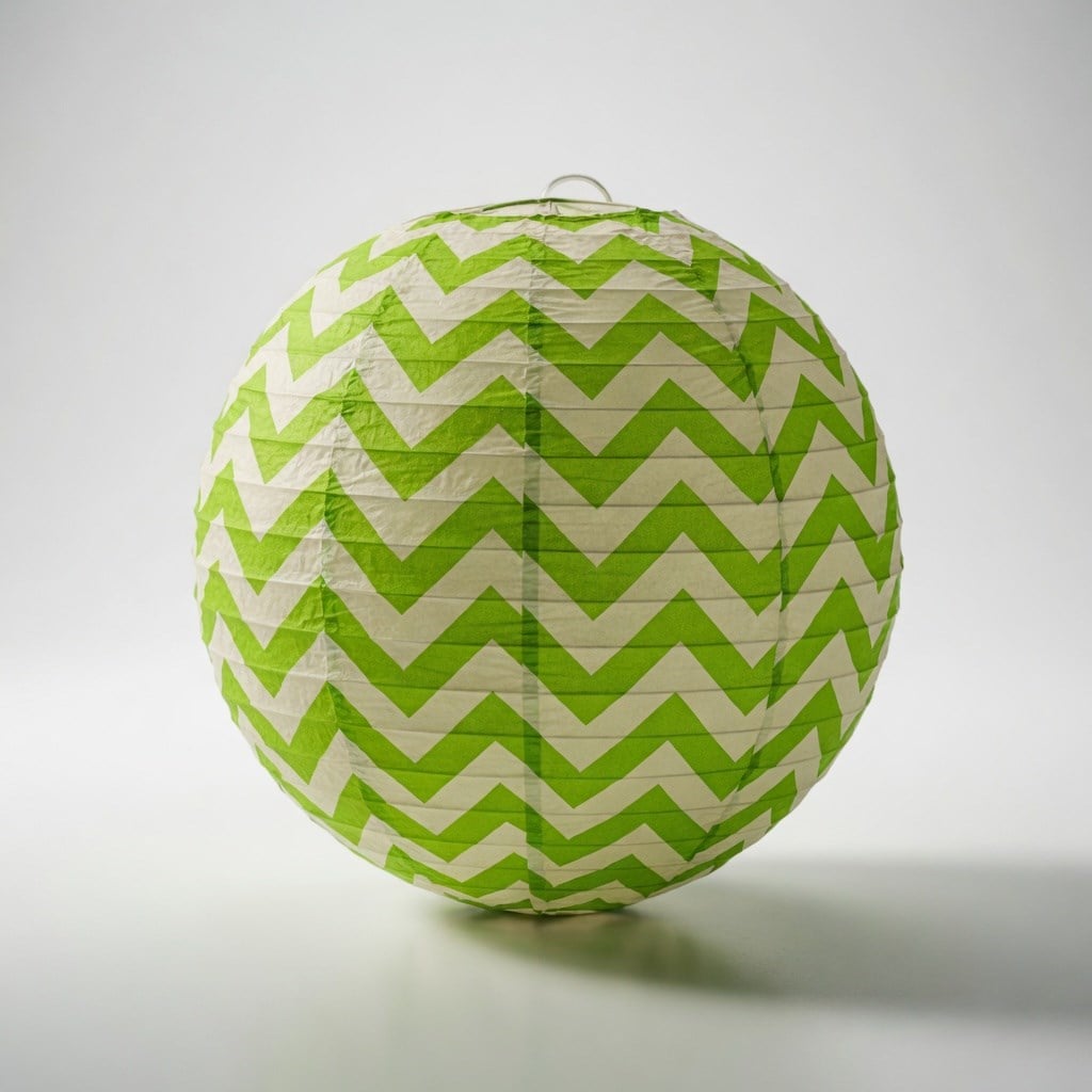 Japon Feneri Zigzag Desenli Kağıt Fener Yeşil 30 cm