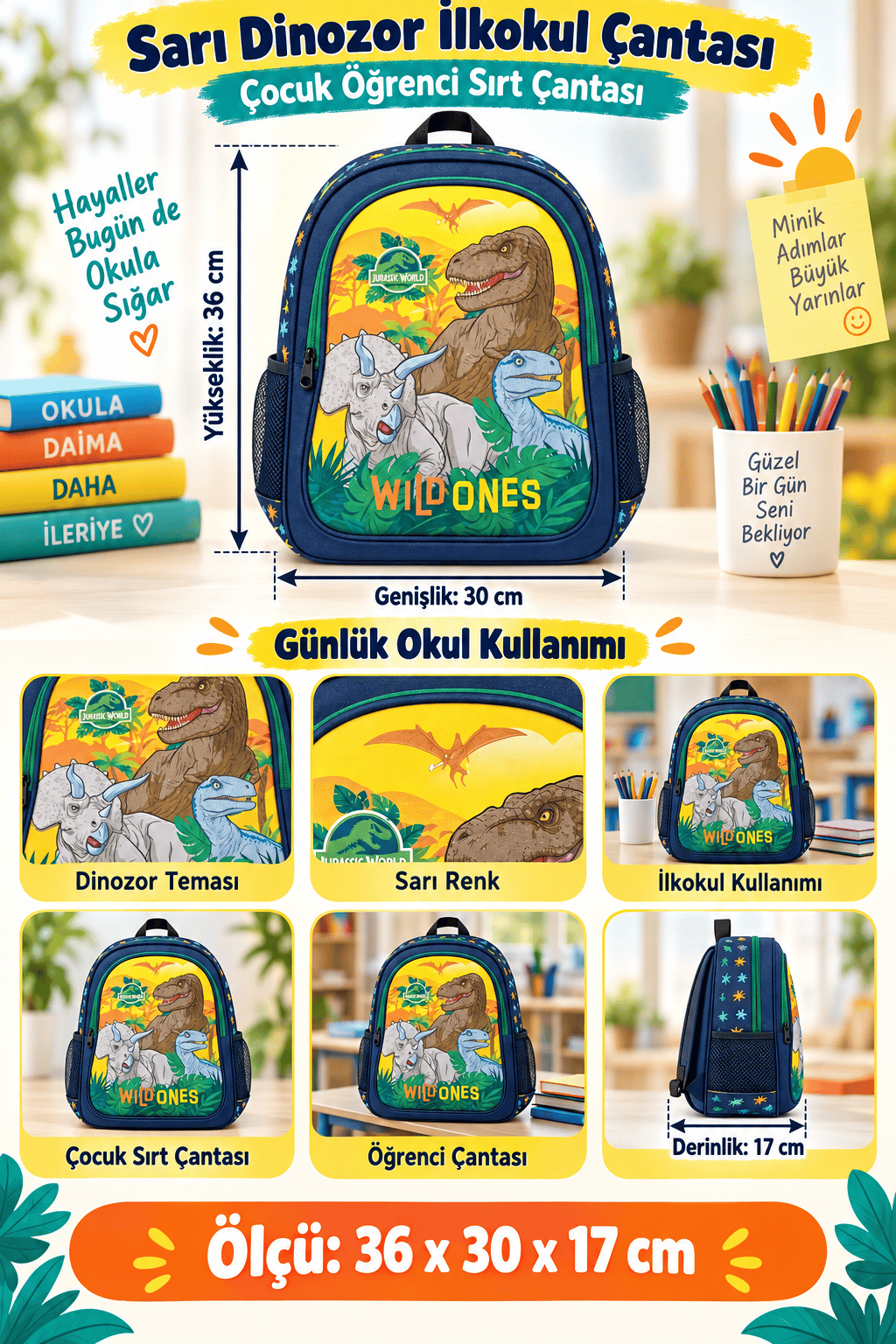 Jurassic World Okul Çantası 2135 SARI