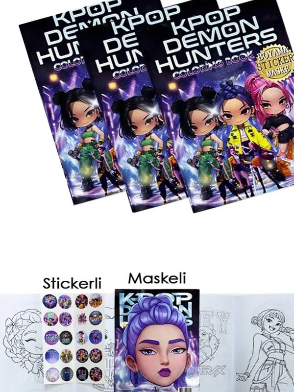 K-POP 3 kitap set demon hunters Boyama ı 3lü Boyama Sticker Maske