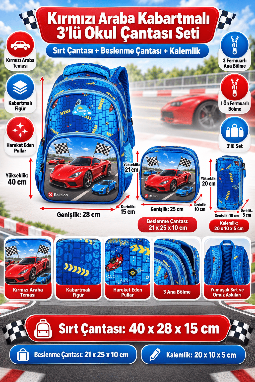 Kabartmal 3lü SET Beslenme+okul+Kale Çan ARABA1370