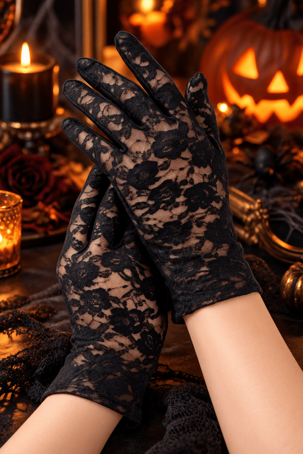 Kadın Siyah Dantel Eldiven – Tül  Abiye Nikah Parti Eldiveni Yılbaşı halloween
