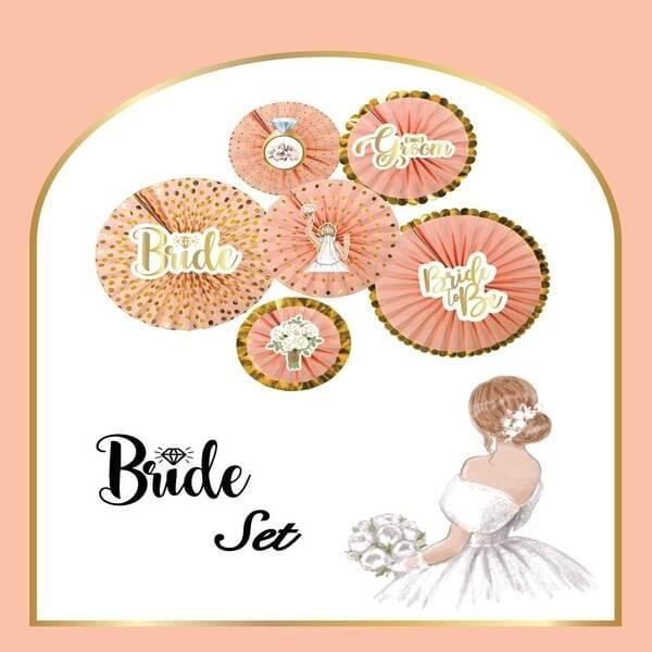 Kağıt Yelpaze Bride Bekarlığa Veda Partisi Varaklı 6 lı Yelpaze süsü Seti