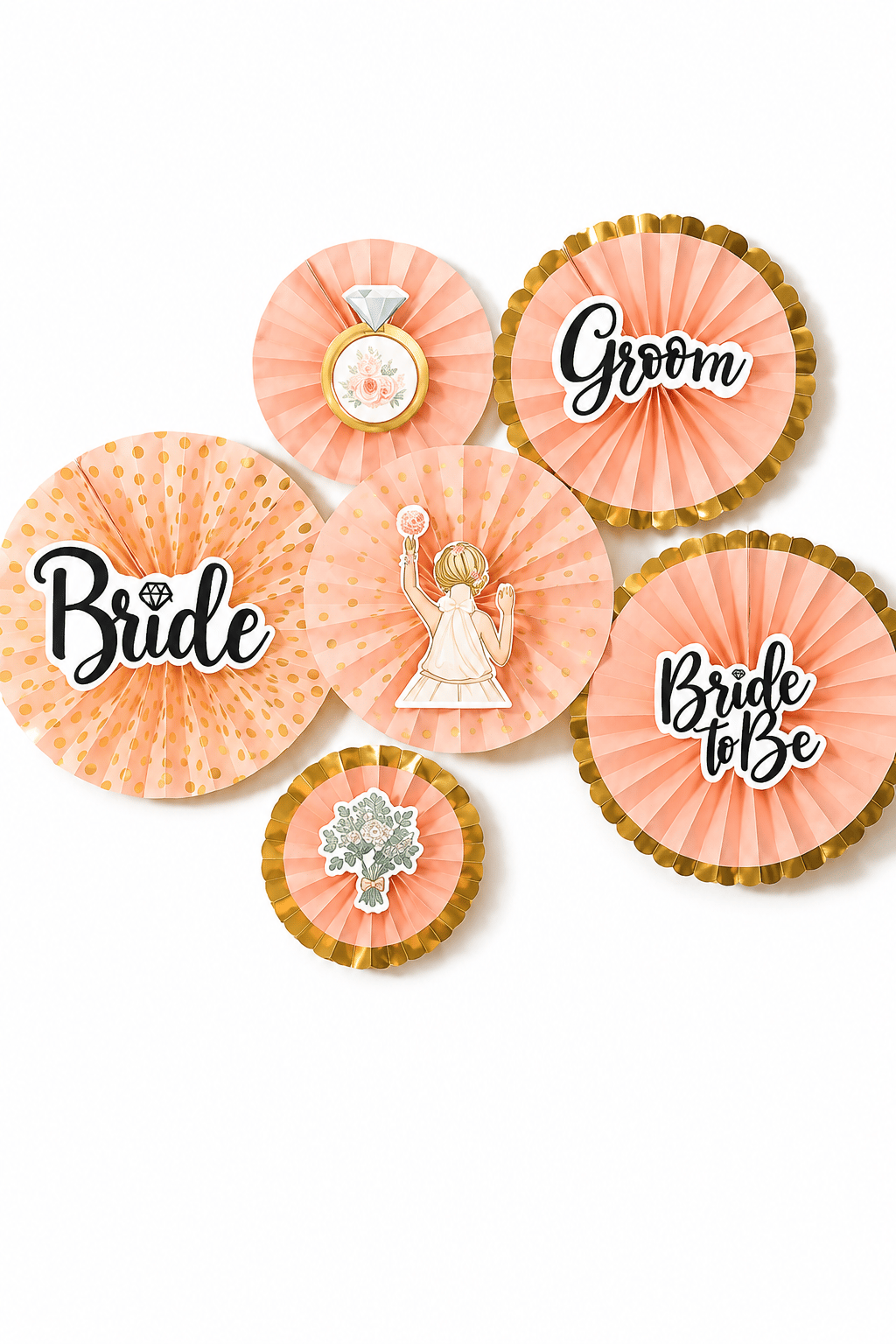 Kağıt Yelpaze Bride Bekarlığa Veda Partisi Varaklı 6 lı Yelpaze süsü Seti