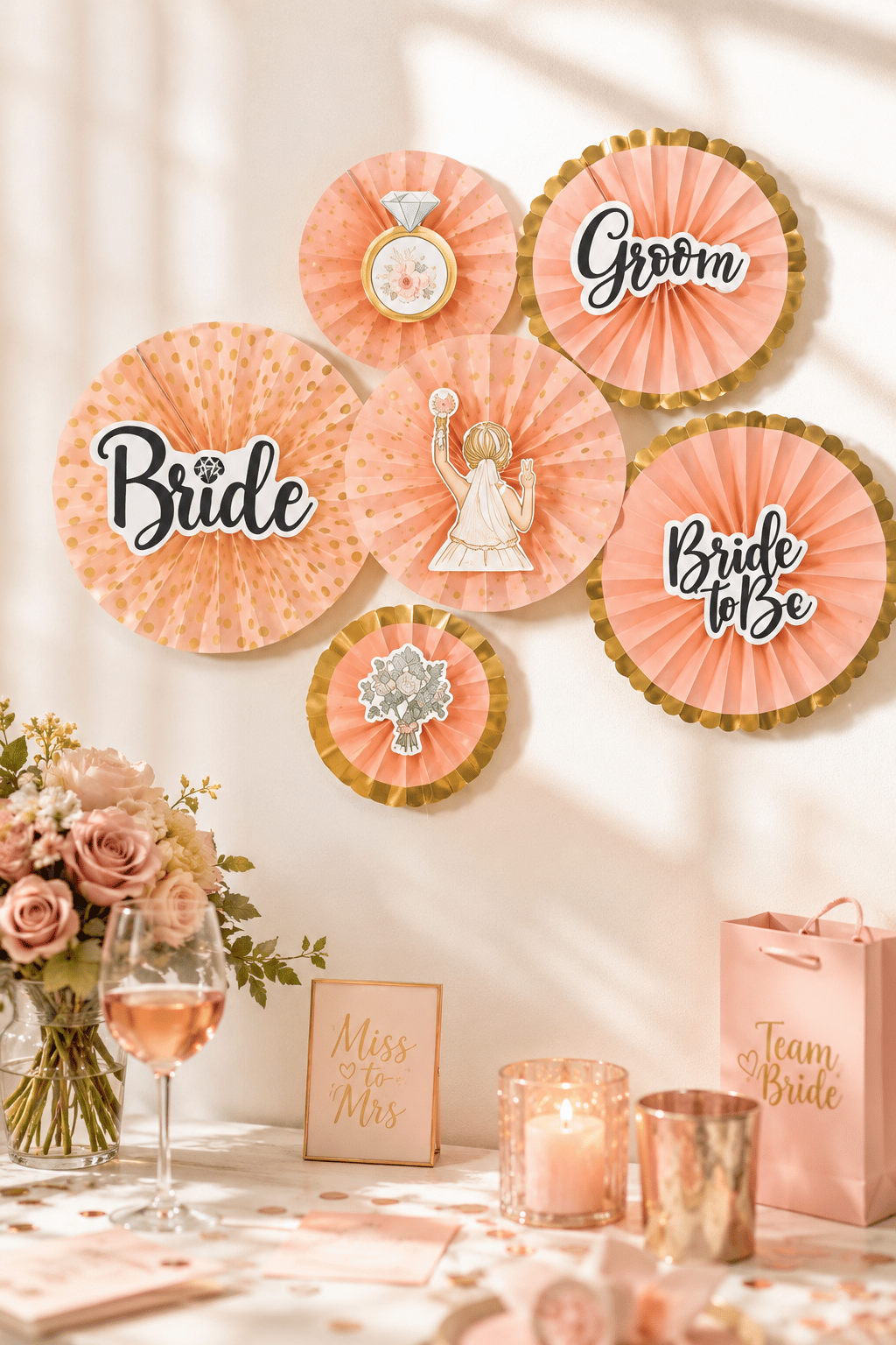 Kağıt Yelpaze Bride Bekarlığa Veda Partisi Varaklı 6 lı Yelpaze süsü Seti