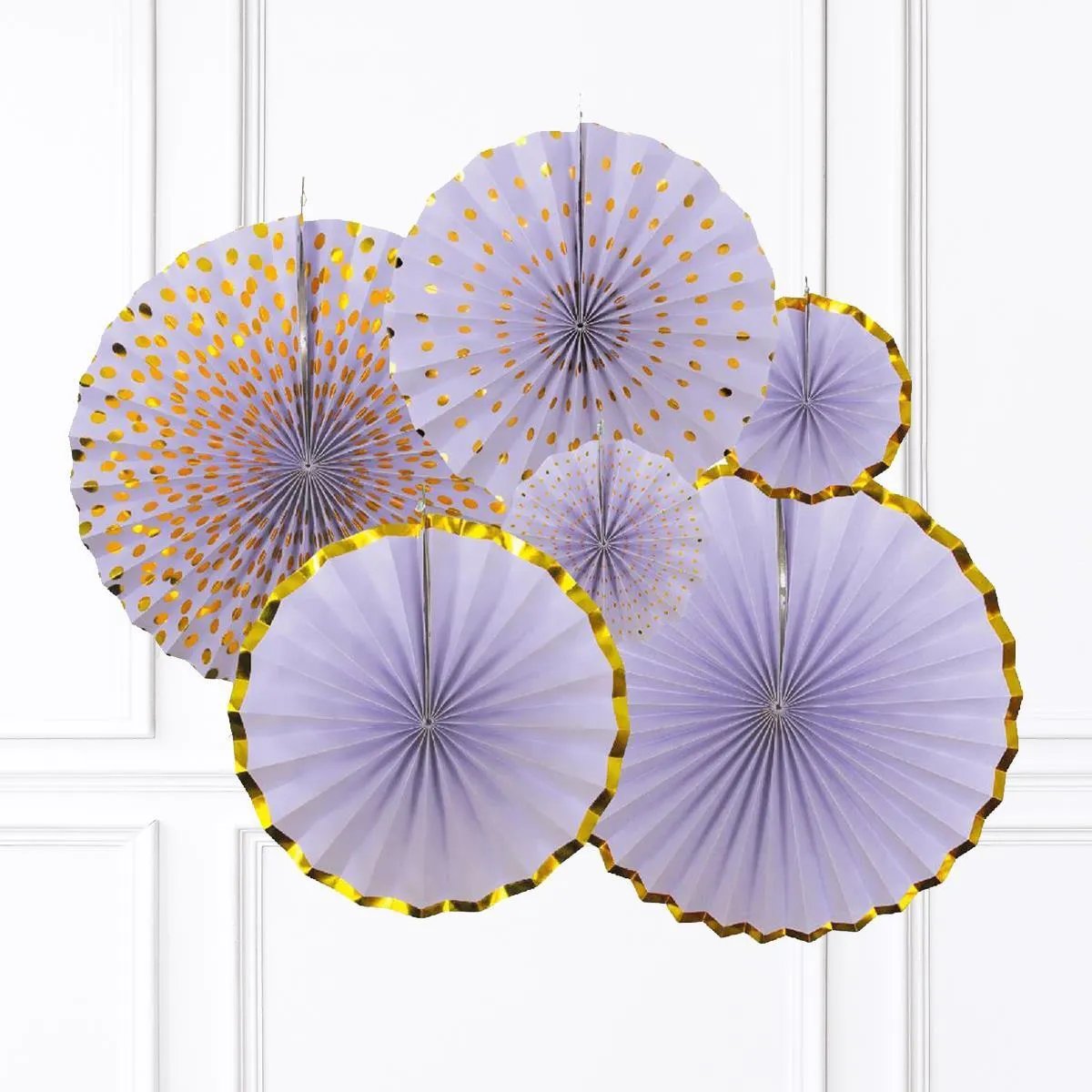 Kağıt Yelpaze süsü ALTIN VARAKLI 6 Lı  MOR  TONLARI    