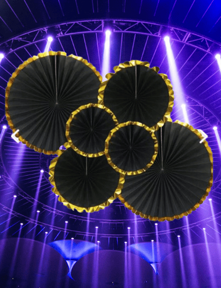 Kağıt Yelpaze Varaklı SİYAH gold kenarlı 6 lı set