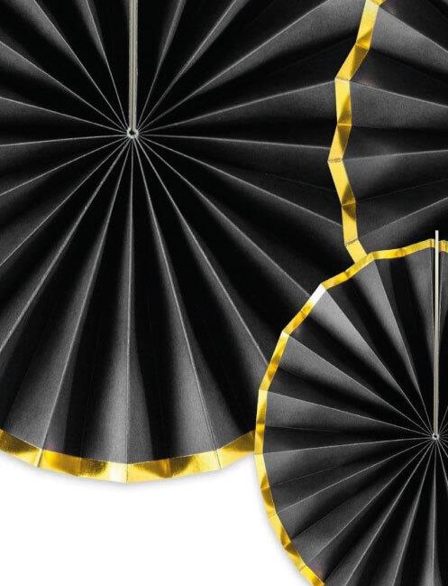 Kağıt Yelpaze Varaklı SİYAH gold kenarlı 6 lı set