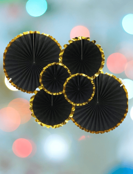 Kağıt Yelpaze Varaklı SİYAH gold kenarlı 6 lı set