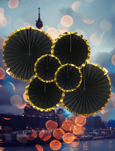 Kağıt Yelpaze Varaklı SİYAH gold kenarlı 6 lı set