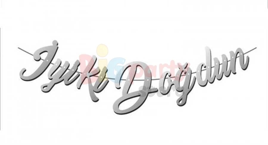 Kaligrafik El yazısı İyi ki Doğdun Gümüş Renkli El yazısı Doğum Dünü Banner 22x60cm