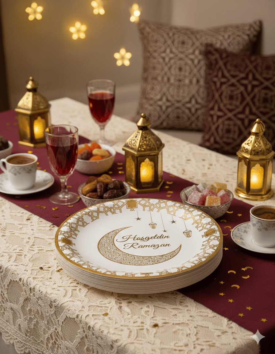 Karton Tabak Gold Varaklı Ramazan Tema 23 cm 6 Parça
