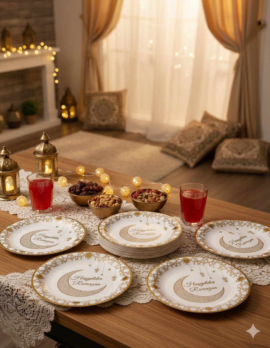 Karton Tabak Gold Varaklı Ramazan Tema 23 cm 6 Parça
