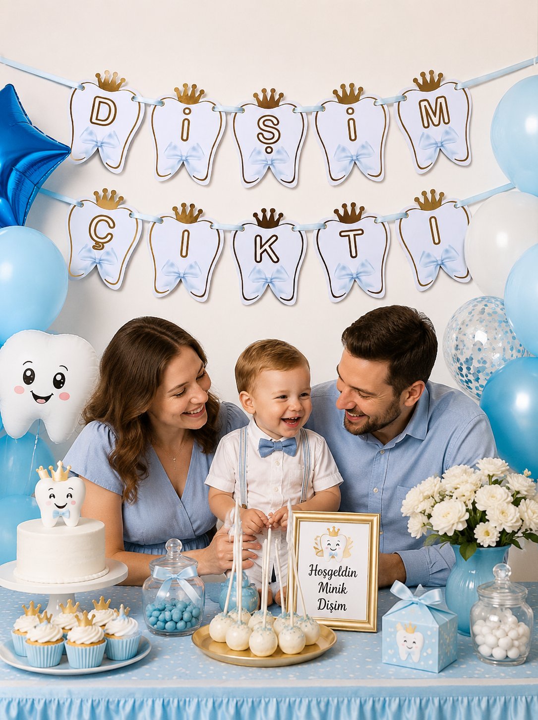 Karton Yazı Lüx Banner Dişim Çıktı Mavi Erkek Çocuk Diş Buğdayı