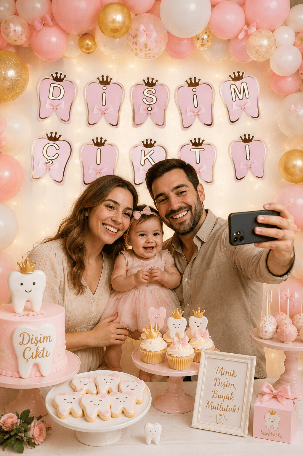 Karton Yazı Lüx Banner Dişim Çıktı Pembe Kız Çocuk Diş Buğdayı