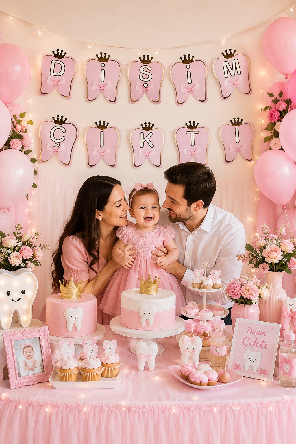 Karton Yazı Lüx Banner Dişim Çıktı Pembe Kız Çocuk Diş Buğdayı