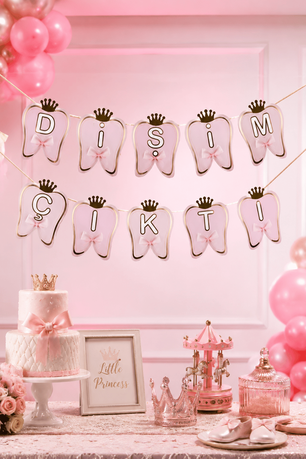 Karton Yazı Lüx Banner Dişim Çıktı Pembe Kız Çocuk Diş Buğdayı
