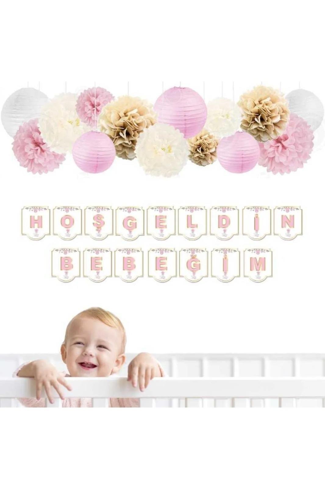 Karton Yazı Lüx Banner Hoşgeldin Bebeğim-PEMBE