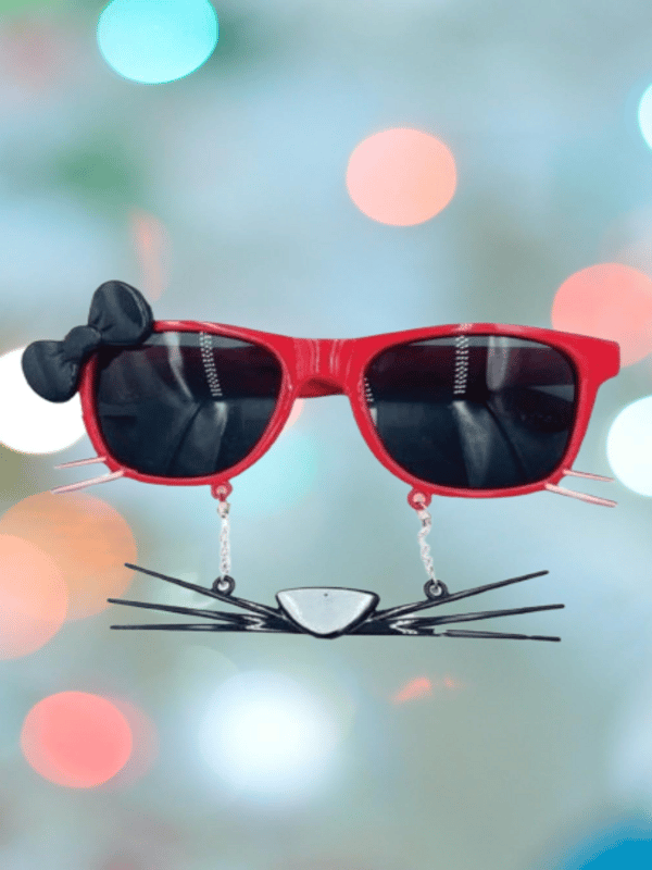 Kedi Model Kırmızı Parti Gözlüğü Fiyonklu Bıyıklı Komik Parti Gözlüğü