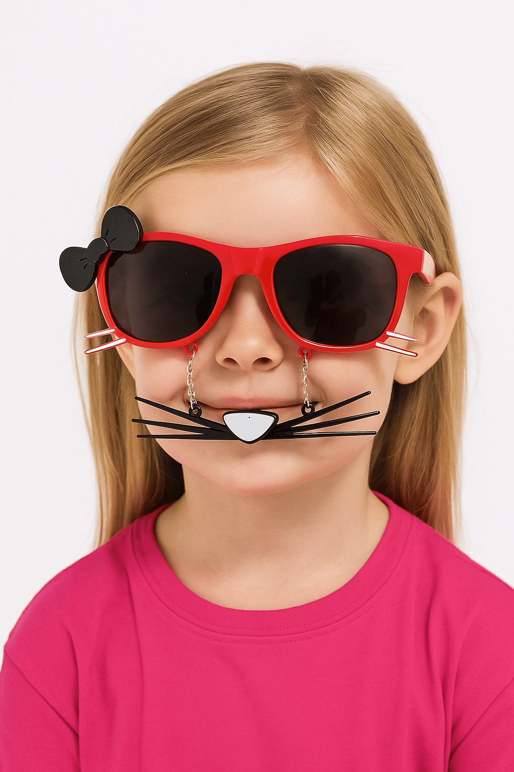 Kedi Model Kırmızı Parti Gözlüğü Fiyonklu Bıyıklı Komik Parti Gözlüğü