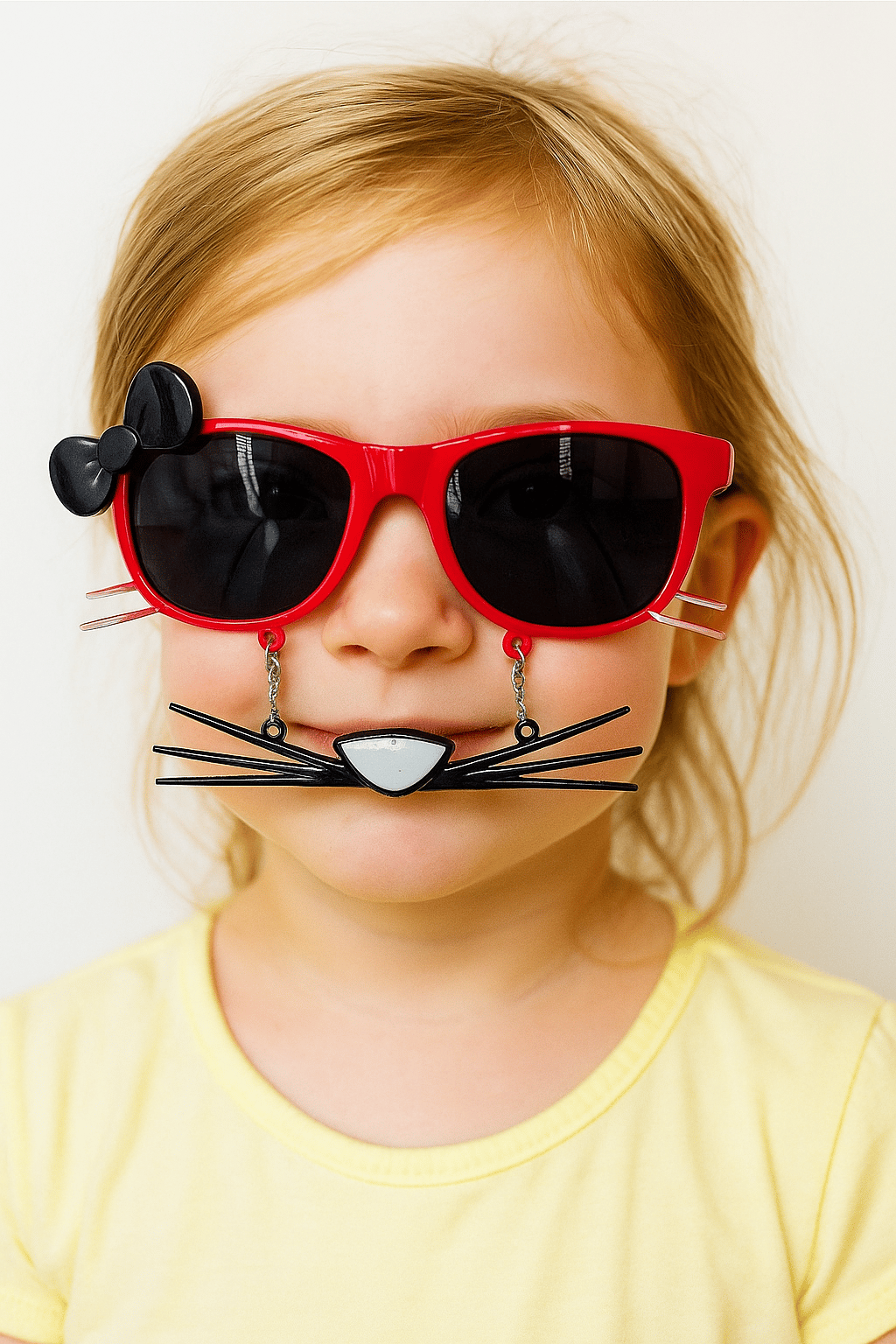 Kedi Model Kırmızı Parti Gözlüğü Fiyonklu Bıyıklı Komik Parti Gözlüğü