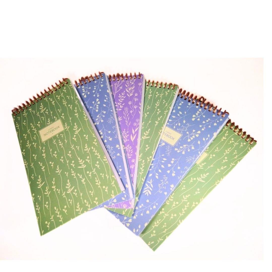 Keskin 10*19 80 Yaprak Çizgili Karton Kapak Spiralli Pastel Flora Defter 6lı Set
