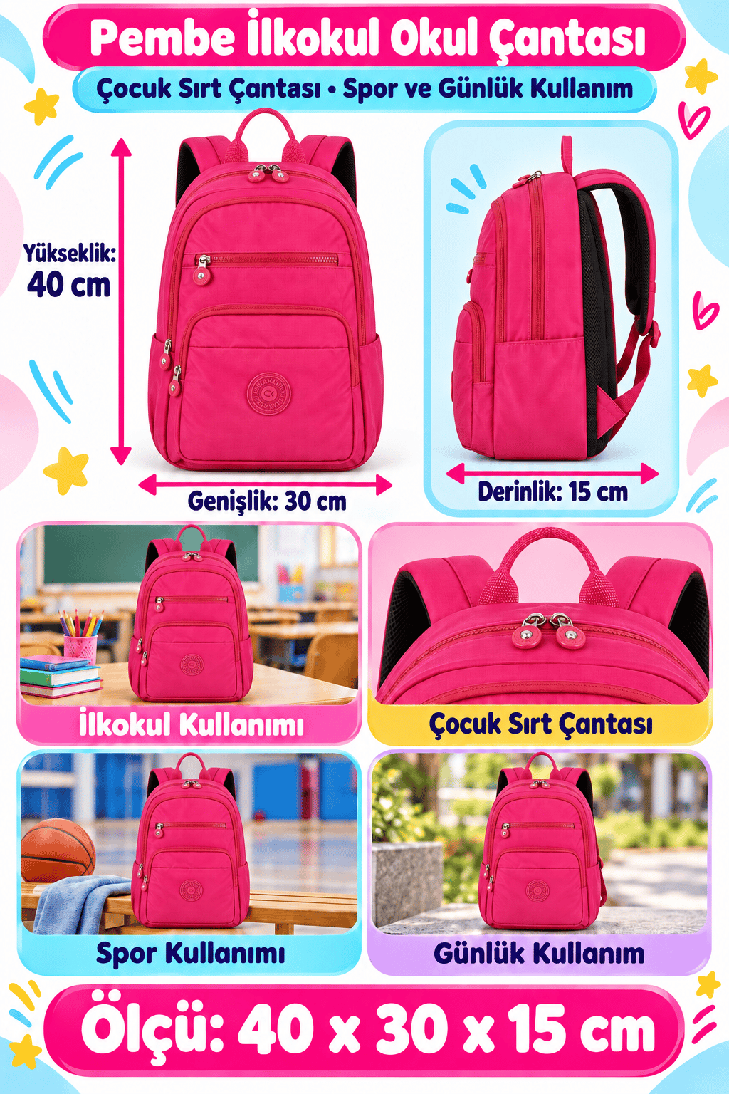 Kırınkıl sırt çantası 115-5 PEMBE