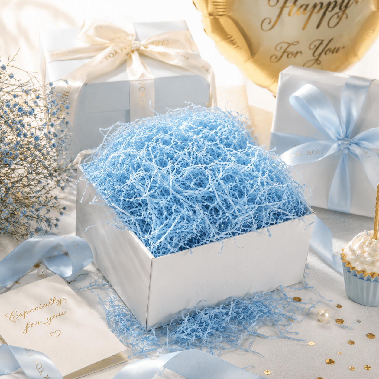 Kırpıntı kağıt hediye paketleme süsü 50gr.MAVİ İNCE