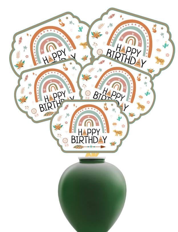 Konuşma balonu 5li Set Happy Birthday Yazılı Retro Doğa ve Hayvan Desenleri 17X12cm Doğum Günü Aksesuarı