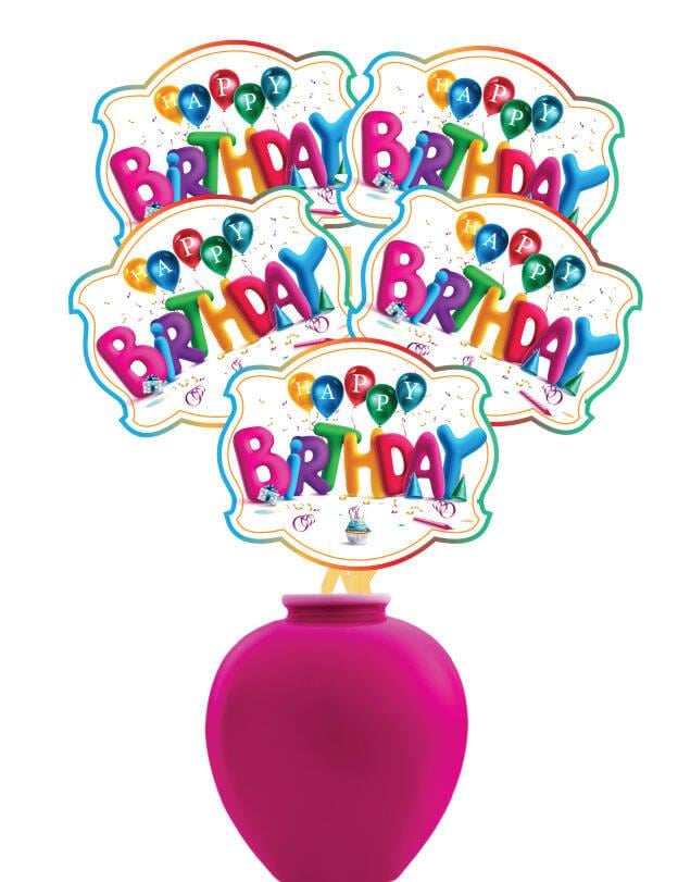 Konuşma balonu 5li Set Happy Birthday Yazılı Renkli Balon temalı 17X12cm Doğum Günü Aksesuarı   