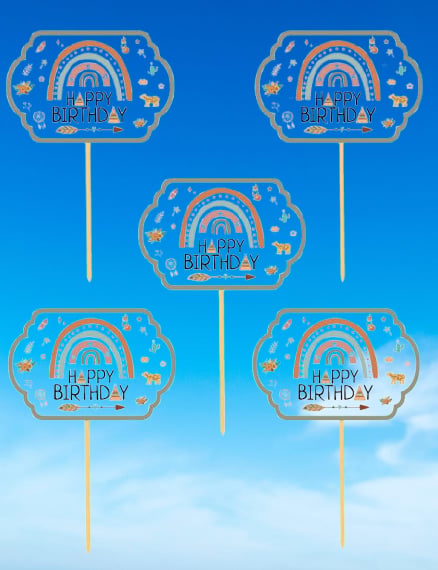 Konuşma balonu 5li Set Happy Birthday Yazılı Retro Doğa ve Hayvan Desenleri 17X12cm Doğum Günü Aksesuarı