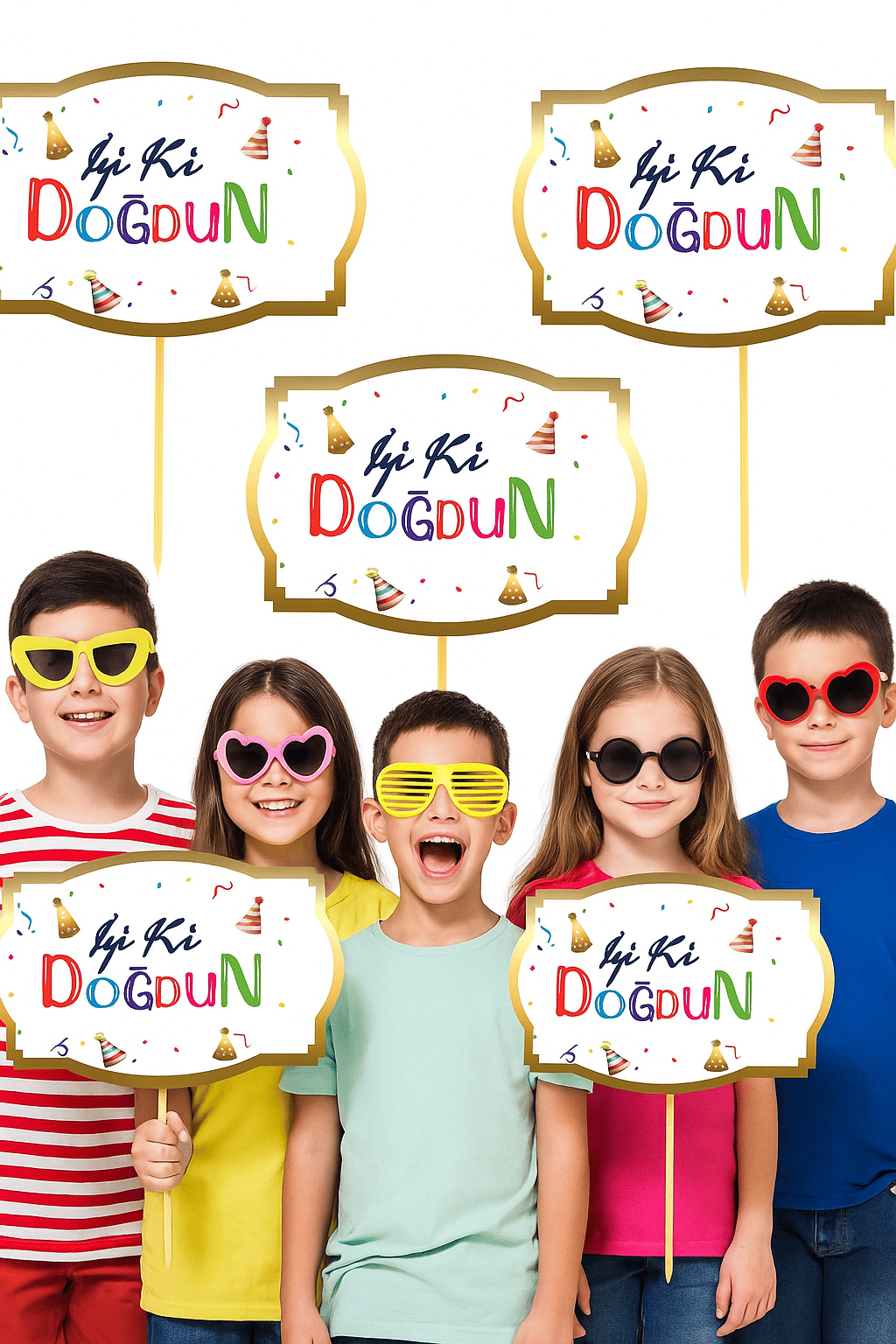 Konuşma balonu 5li Set İyi ki Doğdun Renkli Yazı ve Varak Çerçeve Doğum Günü Akasesuarı 17x12cm