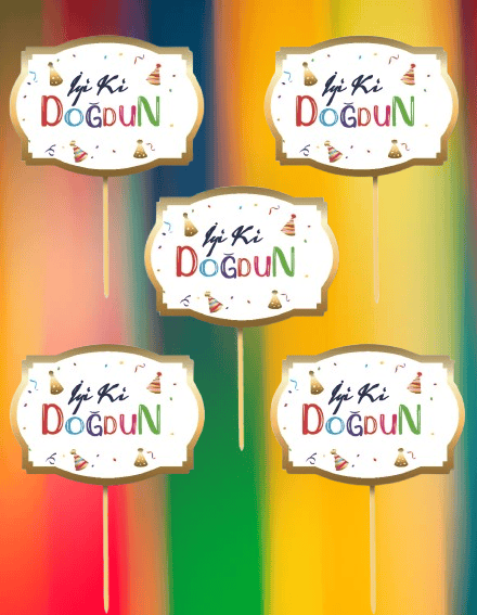 Konuşma balonu 5li Set İyi ki Doğdun Renkli Yazı ve Varak Çerçeve Doğum Günü Akasesuarı 17x12cm