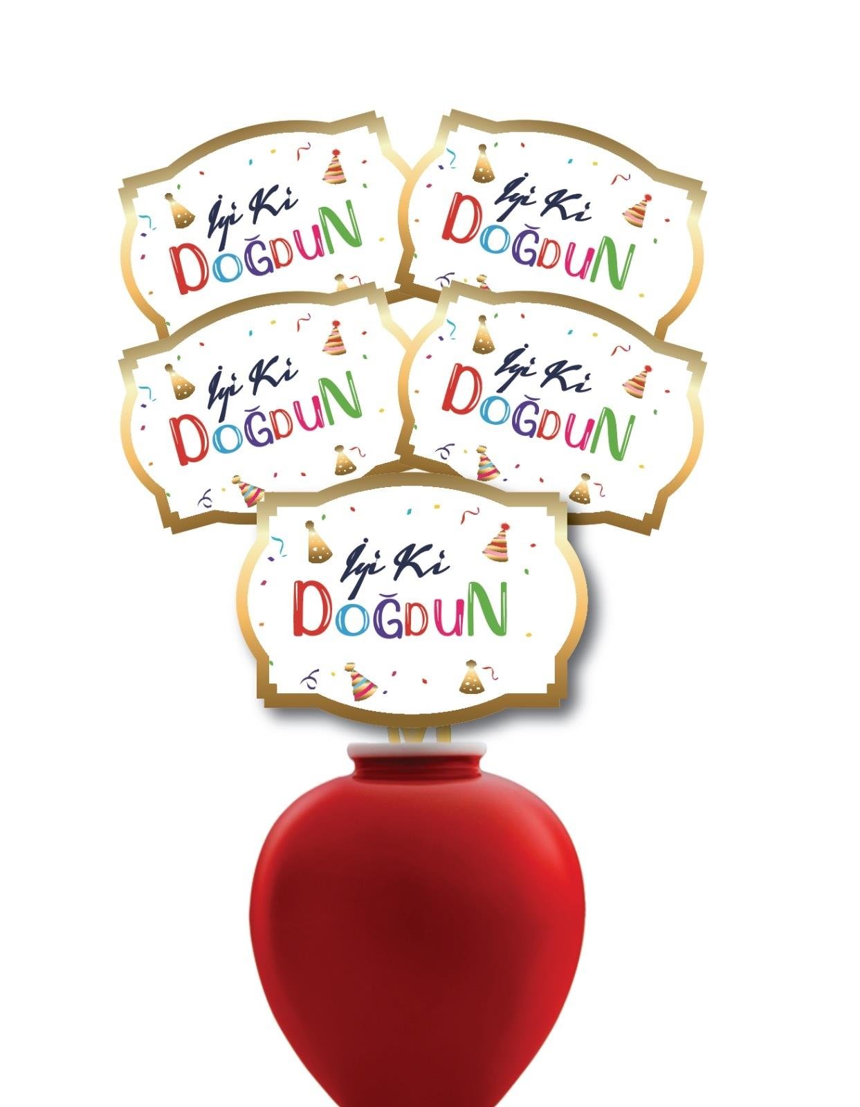 Konuşma balonu 5li Set İyi ki Doğdun Renkli Yazı ve Varak Çerçeve Doğum Günü Akasesuarı 17x12cm