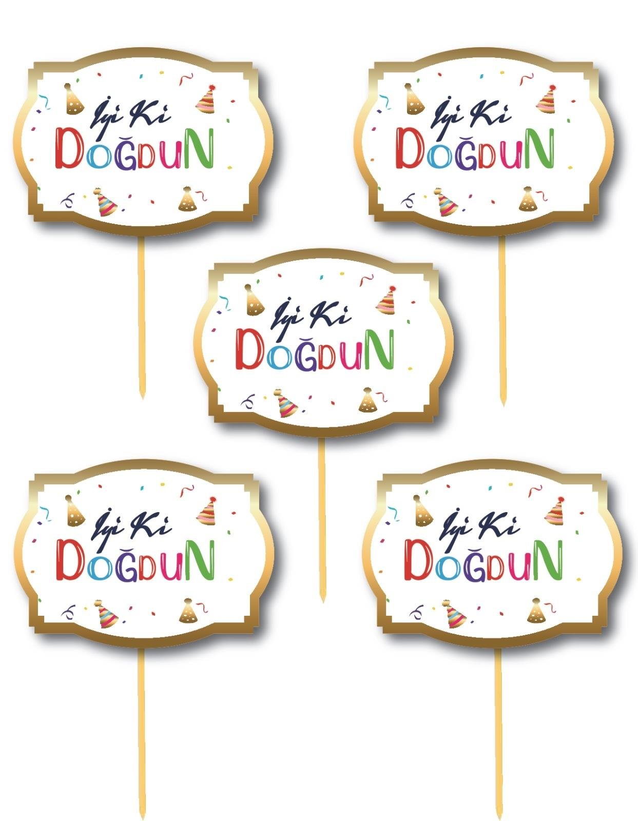 Konuşma balonu 5li Set İyi ki Doğdun Renkli Yazı ve Varak Çerçeve Doğum Günü Akasesuarı 17x12cm