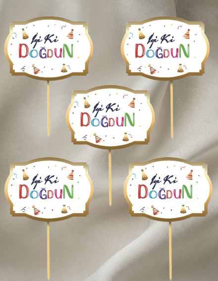 Konuşma balonu 5li Set İyi ki Doğdun Renkli Yazı ve Varak Çerçeve Doğum Günü Akasesuarı 17x12cm