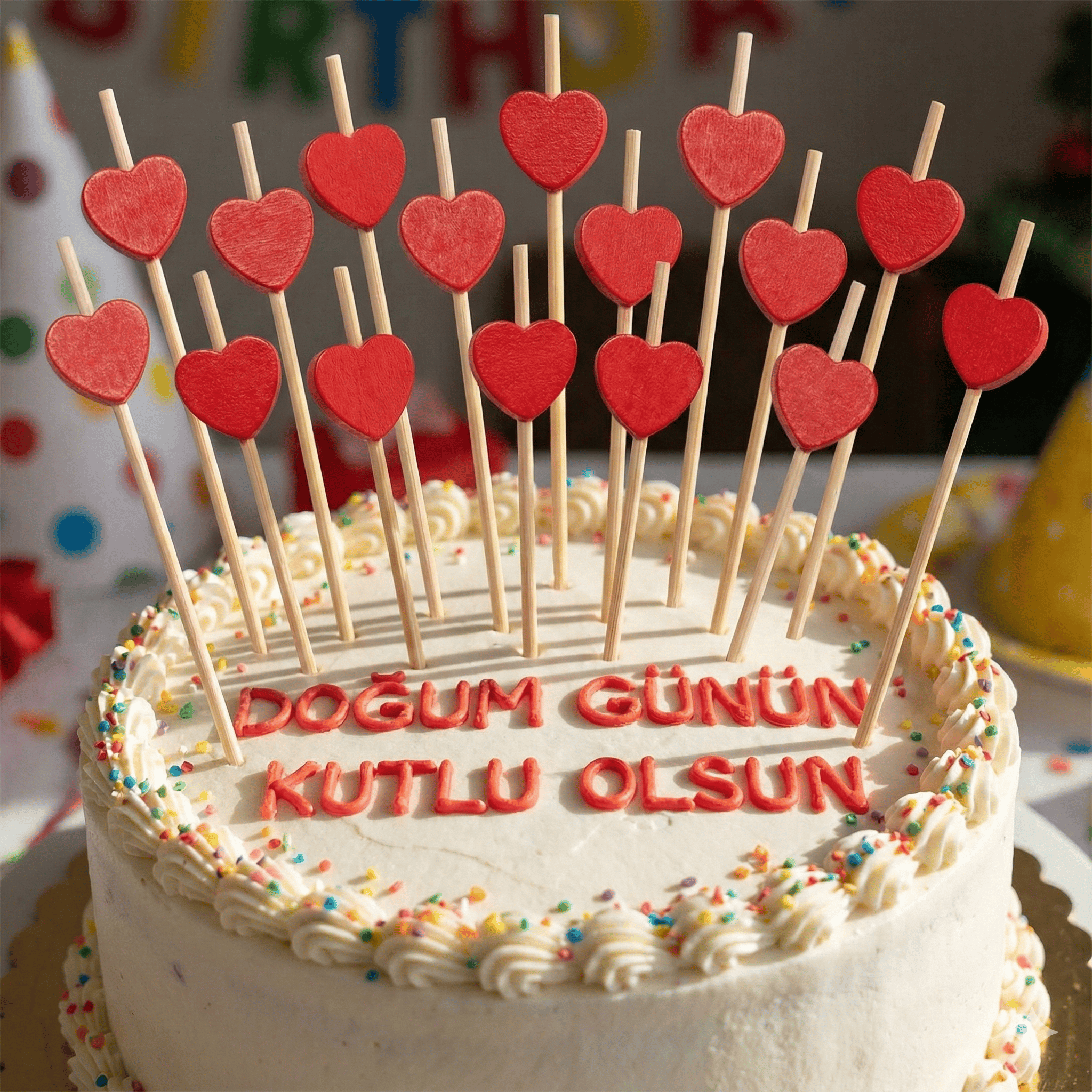 Kürdan Bambu uzun süslü 12li kırmızı kalp