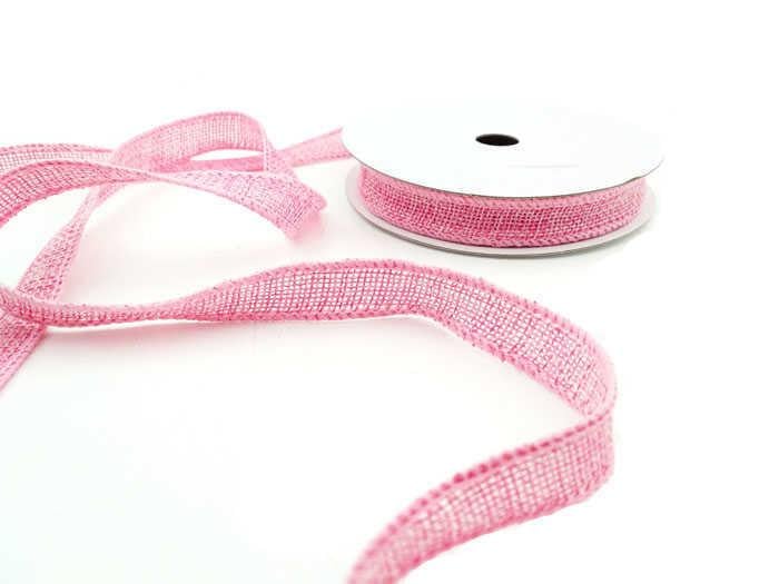 Kurdela jüt Kanaviçe 1,5 cm eninde 10 metre uzunluğunda  Pembe 10mt. Jüt Keten Kurdele