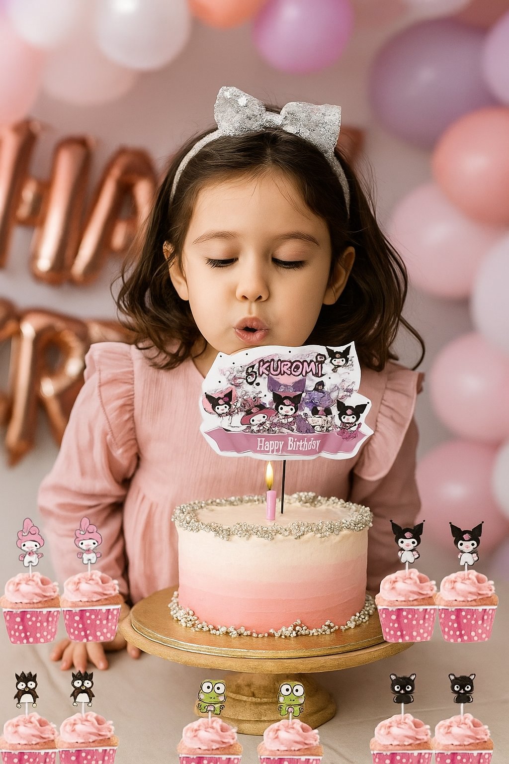 Kuromi cake topper set pasta seti 20 kürdan 25 kek kalıbı 1 pasta üstü büyük doğum günü pasta süsü