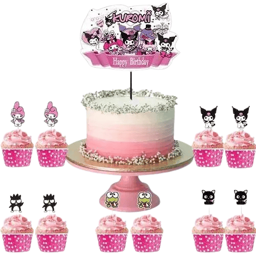 Kuromi cake topper set pasta seti 20 kürdan 25 kek kalıbı 1 pasta üstü büyük doğum günü pasta süsü