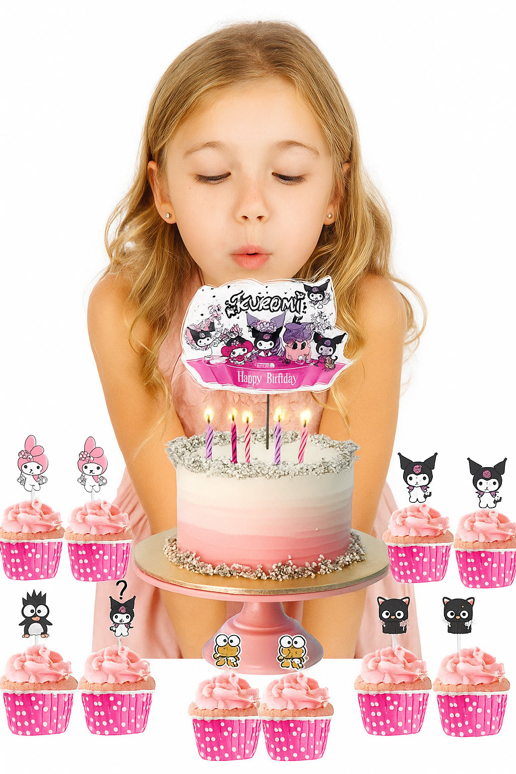 Kuromi cake topper set pasta seti 20 kürdan 25 kek kalıbı 1 pasta üstü büyük doğum günü pasta süsü