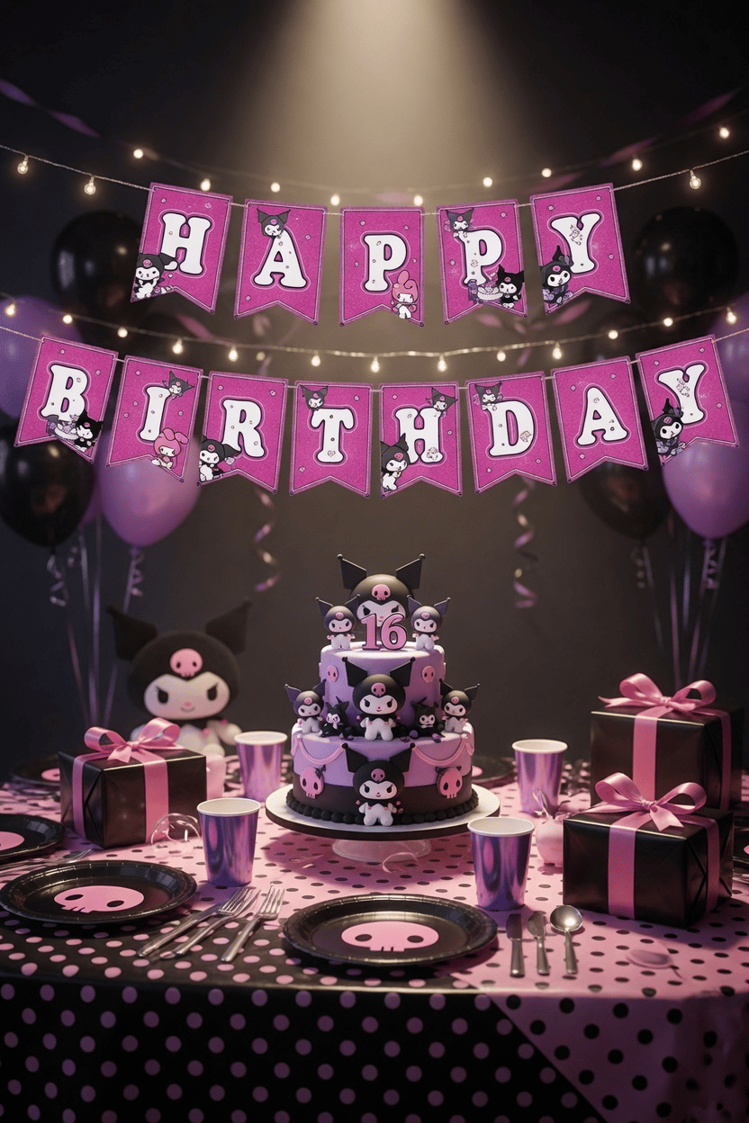 Kuromi Happy Birthday Banner Flama 17*170 cm