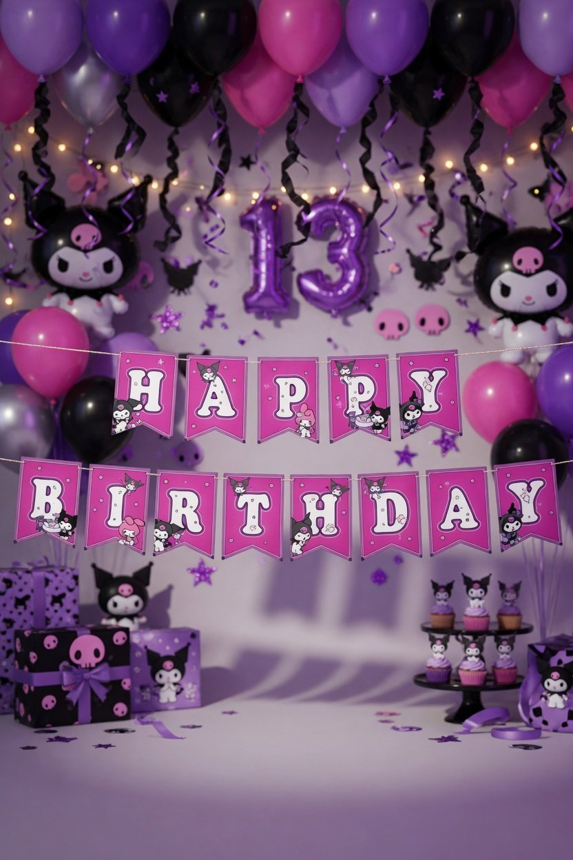 Kuromi Happy Birthday Banner Flama 17*170 cm