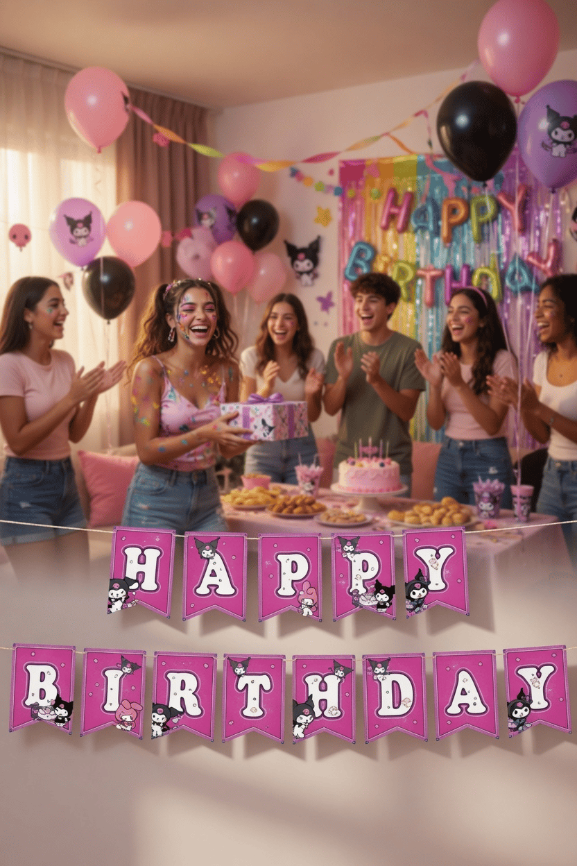 Kuromi Happy Birthday Banner Flama 17*170 cm