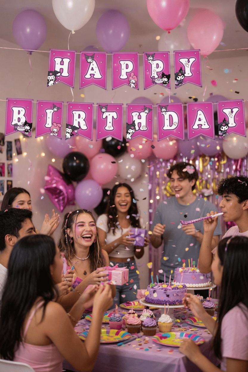 Kuromi Happy Birthday Banner Flama 17*170 cm