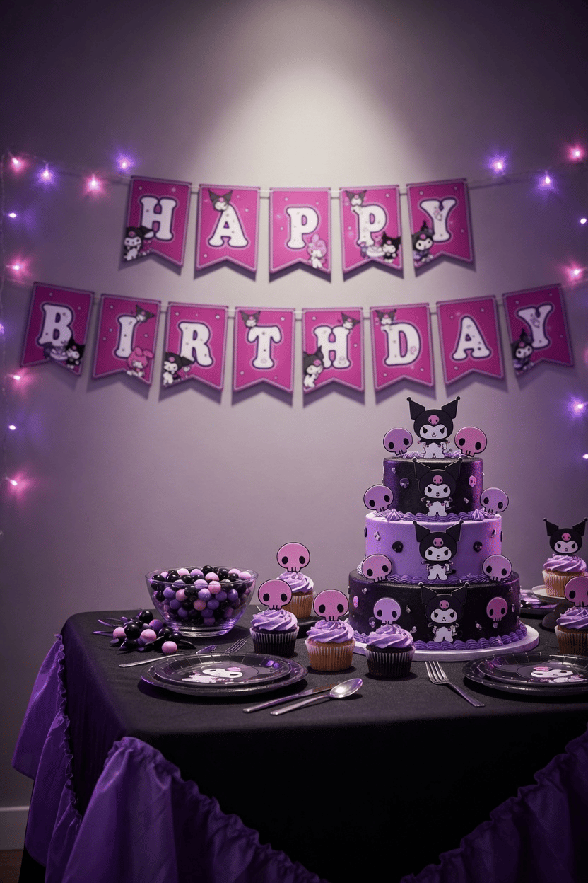 Kuromi Happy Birthday Banner Flama 17*170 cm